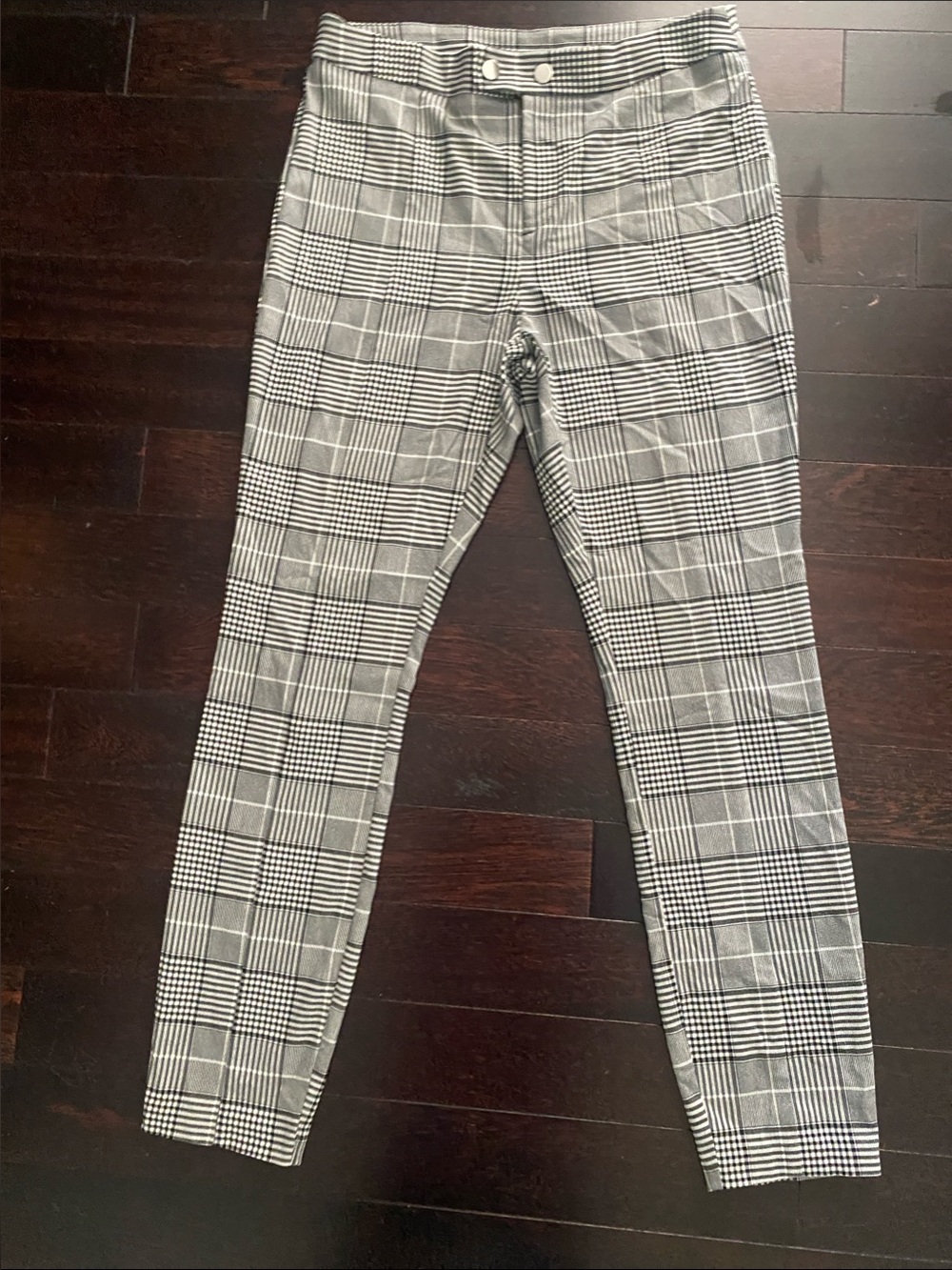 INC International Concepts Black & White Plaid Pull-On Pants